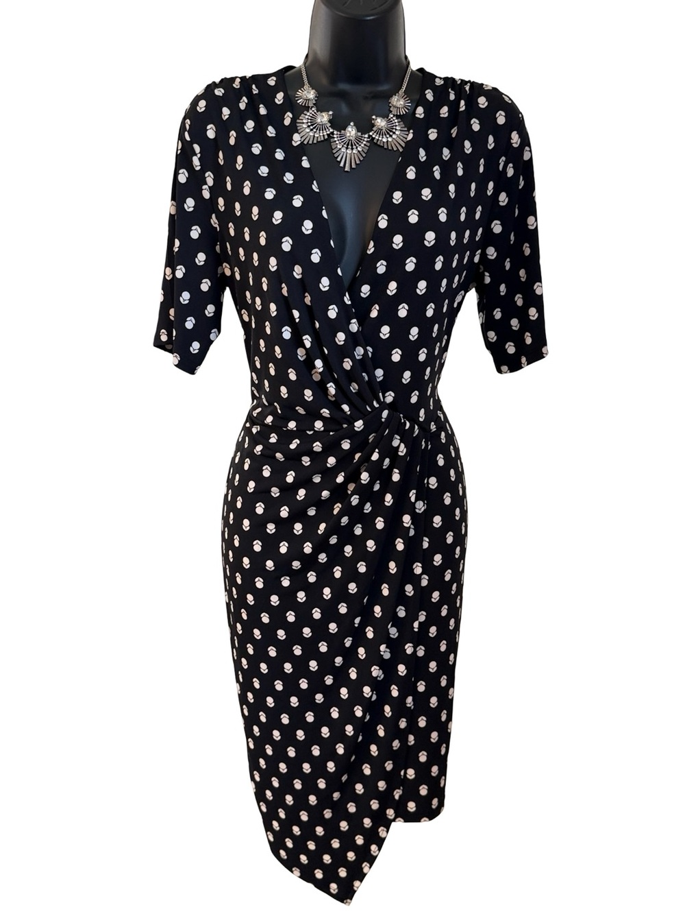 Banana Republic Black Dress with White Dot Print - Midi Wrap Style